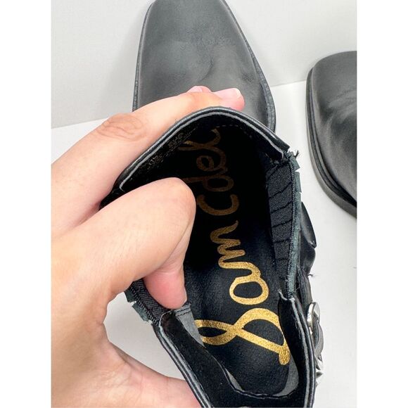 Sam Edelman Boots Size 6.5 Bellamie Black Leather Harness Pull-On Ankle Booties - Picture 11 of 13